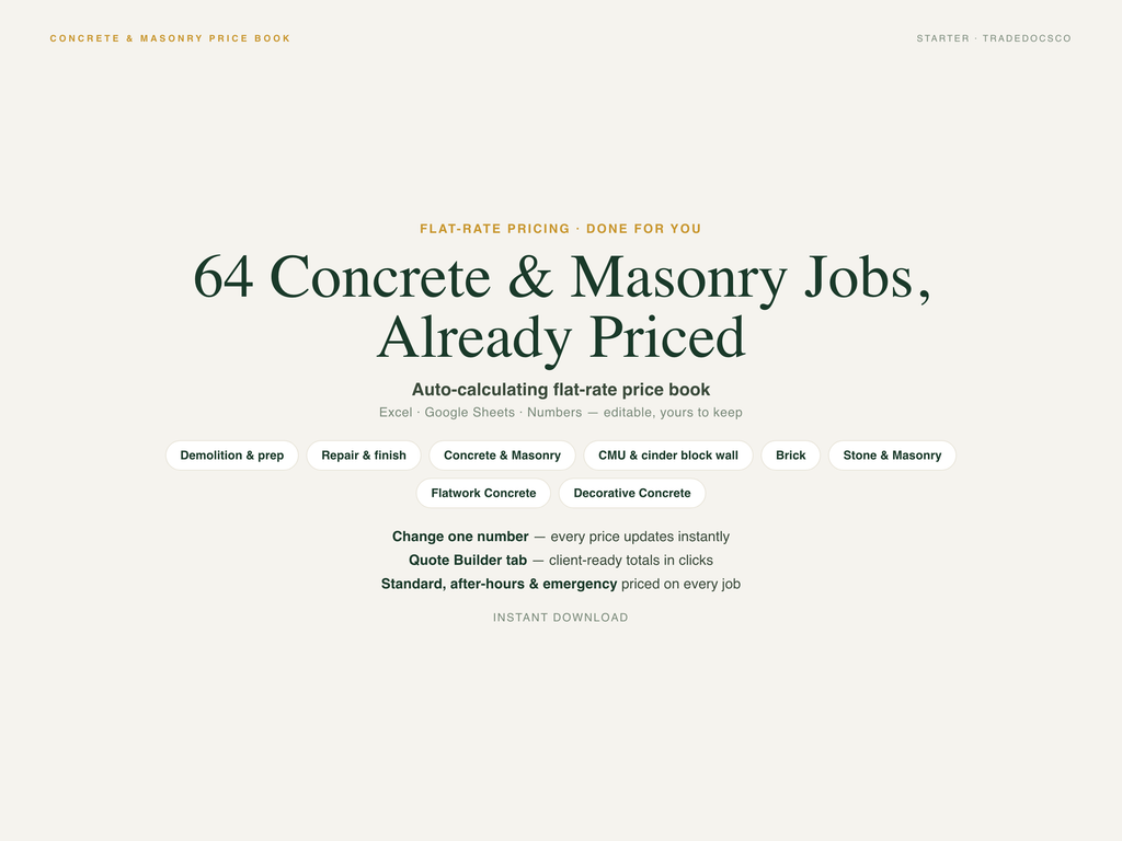 Concrete & Masonry Flat Rate Price Book — product overview title card