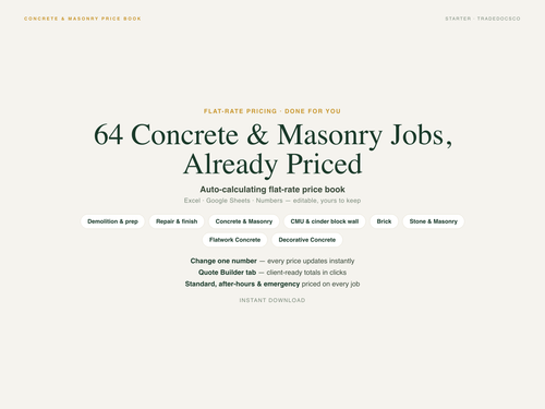 Concrete & Masonry Flat Rate Price Book — product overview title card