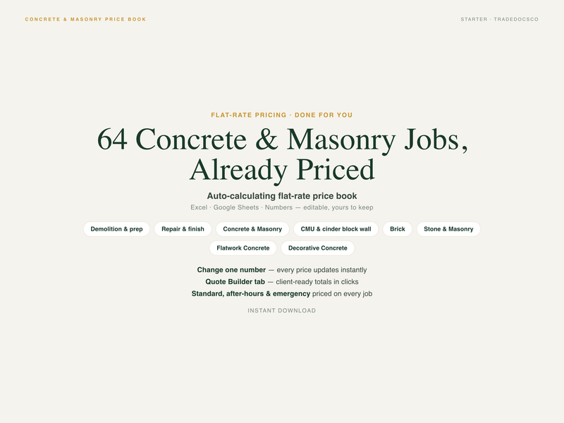 Concrete & Masonry Flat Rate Price Book — product overview title card