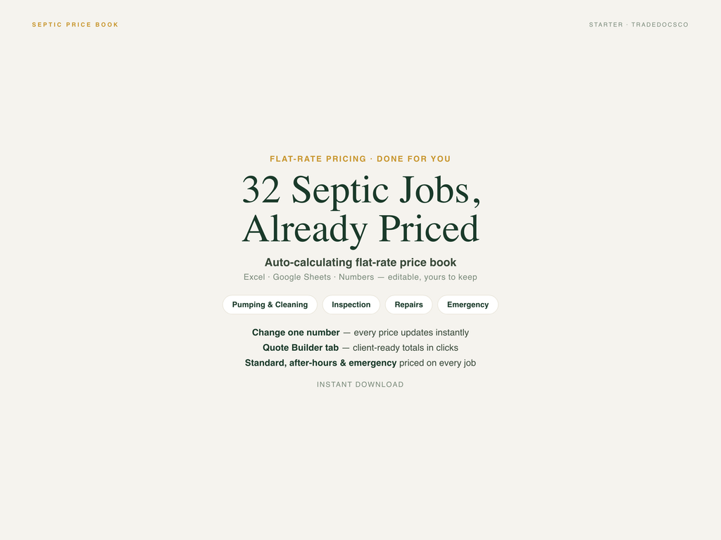 Septic Price Book — product overview title card
