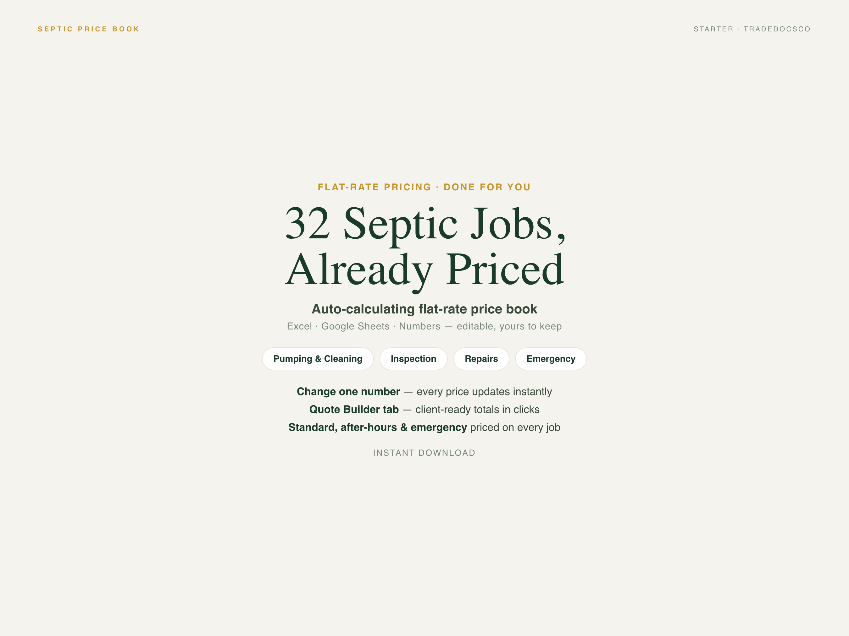 Septic Price Book — product overview title card
