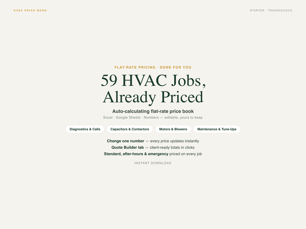 HVAC Flat Rate Price Book — product overview title card