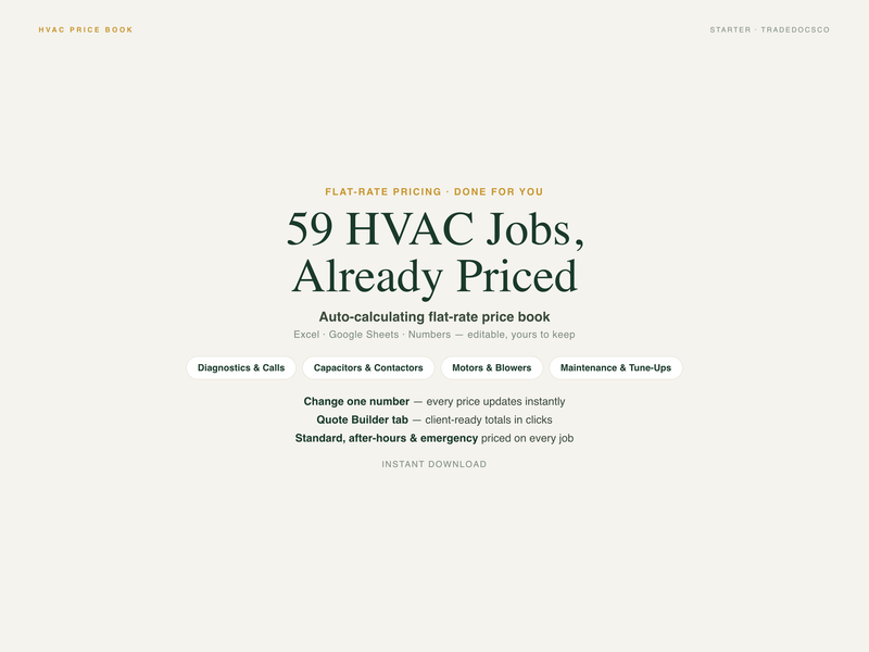 HVAC Flat Rate Price Book — product overview title card