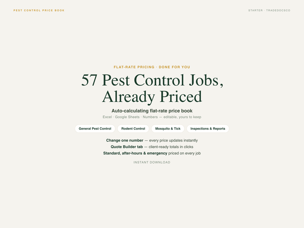 Pest Control Price Book — product overview title card