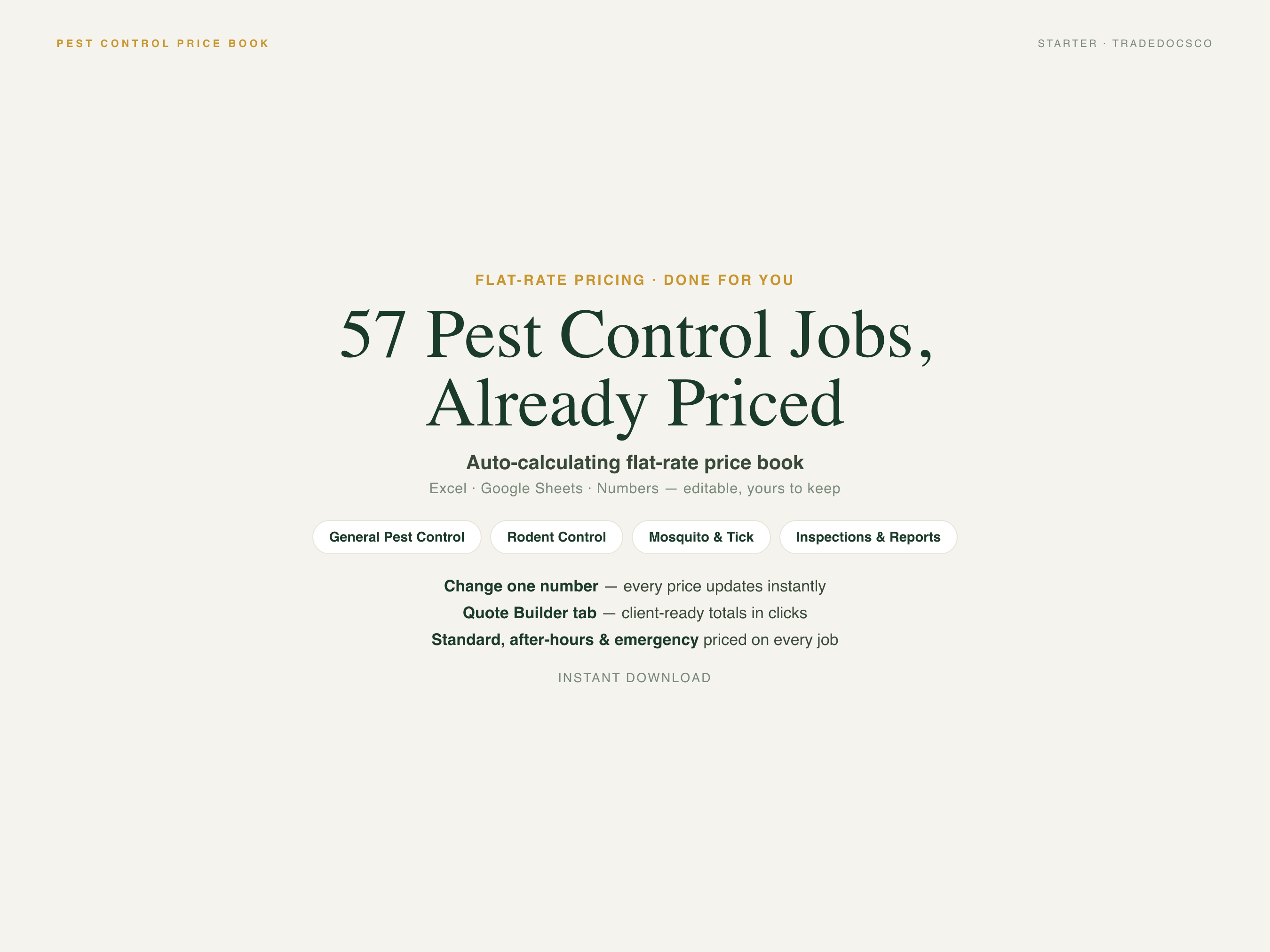 Pest Control Price Book — product overview title card