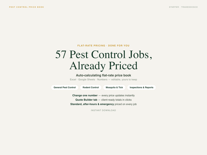 Pest Control Price Book — product overview title card