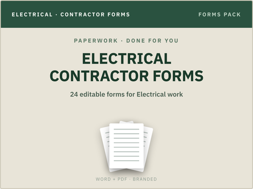Electrical Contractor Forms Pack — product overview title card