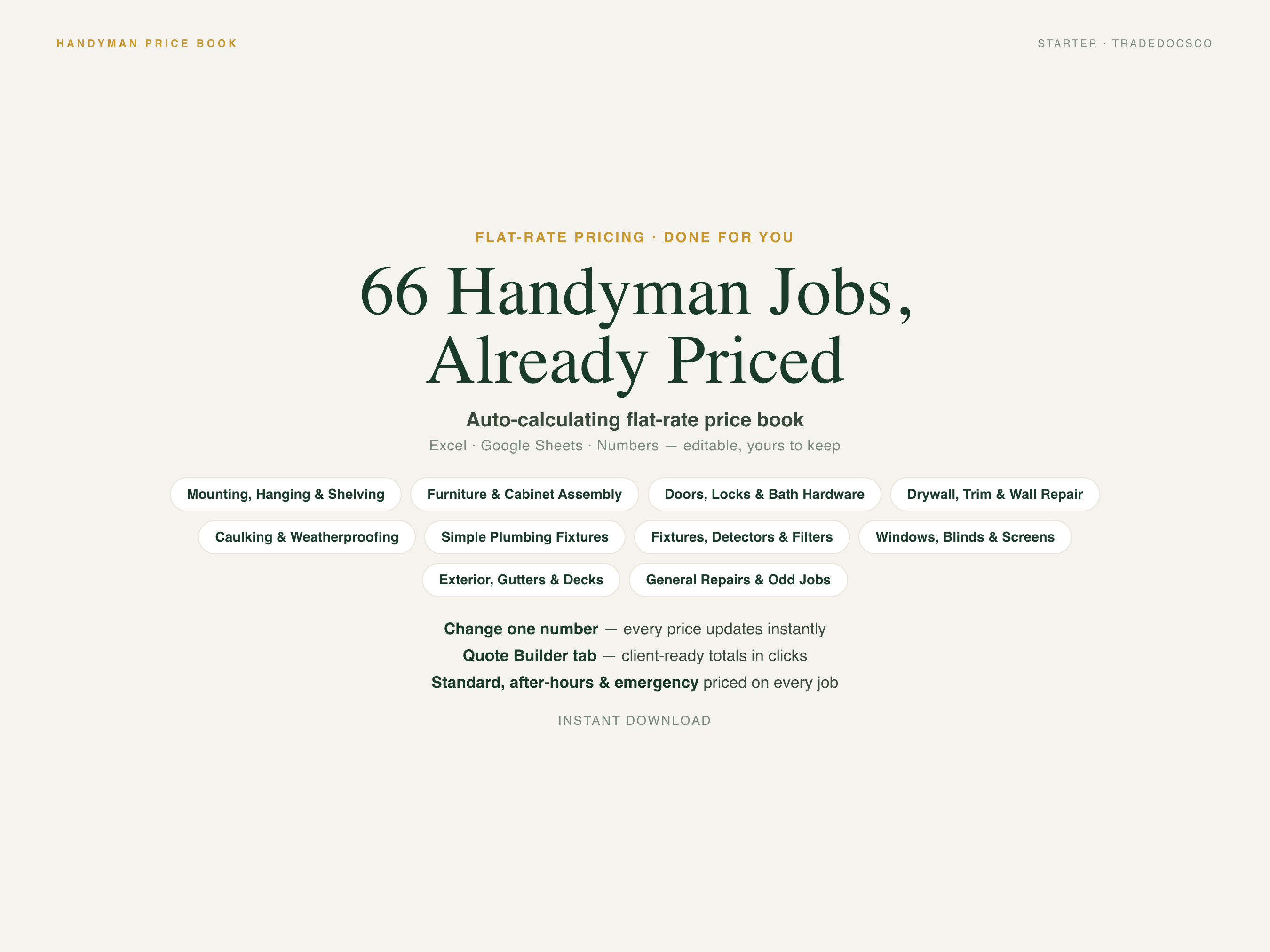 Handyman Flat Rate Price Book — product overview title card