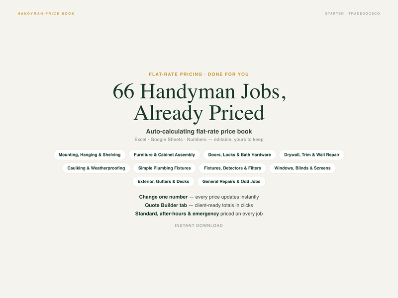 Handyman Flat Rate Price Book — product overview title card