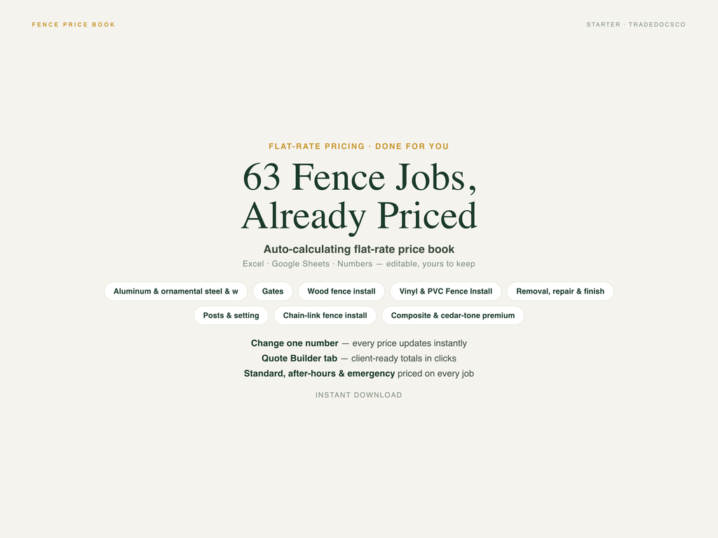 Fence Installation Flat Rate Price Book — product overview title card