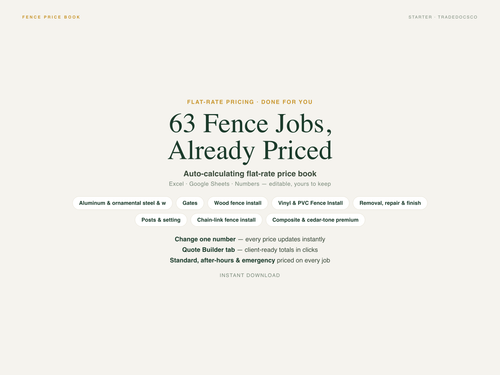 Fence Installation Flat Rate Price Book — product overview title card