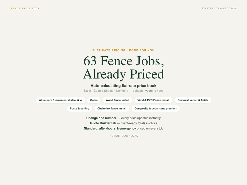 Fence Installation Flat Rate Price Book — product overview title card