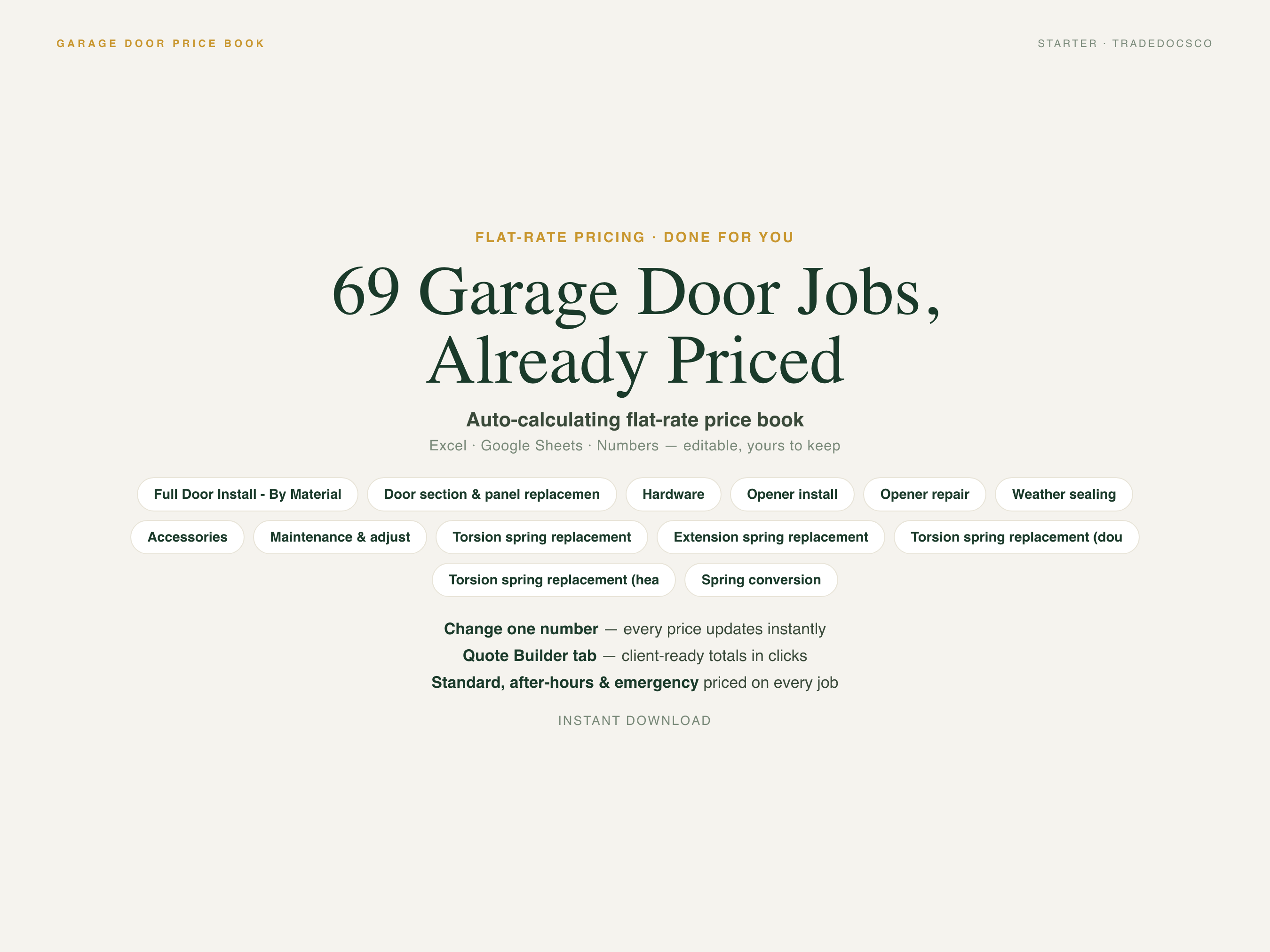 Garage Door Flat Rate Price Book — product overview title card