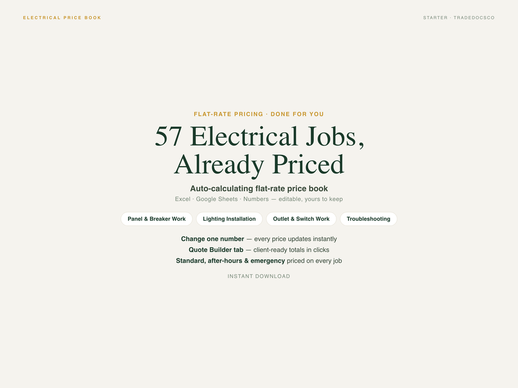 Electrician Flat Rate Price Book — product overview title card