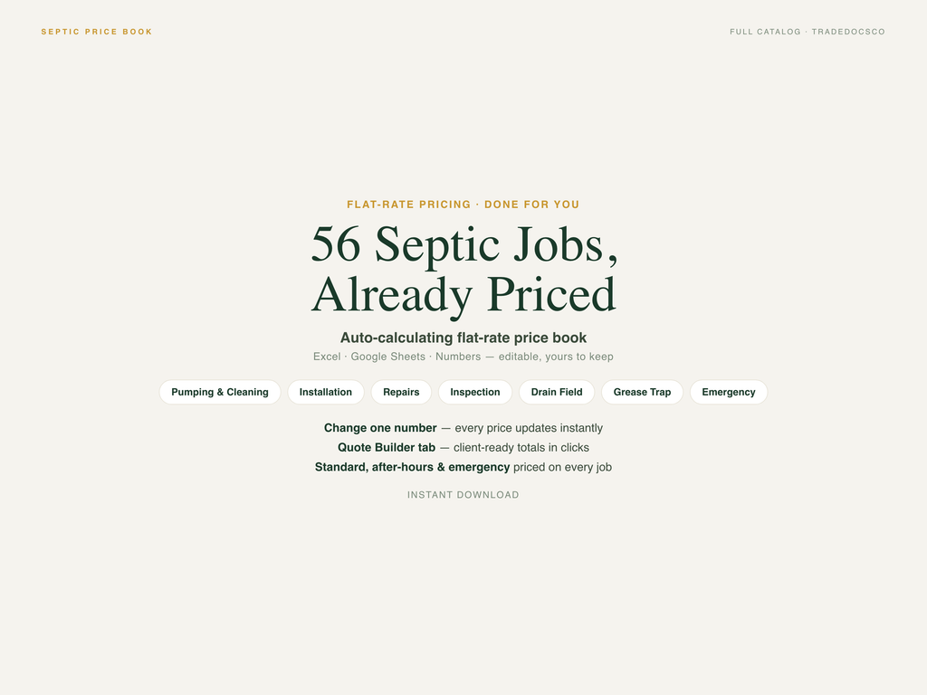 Septic Flat Rate Price Book — product overview title card