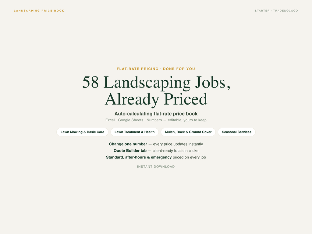 Landscaping Price Book — product overview title card