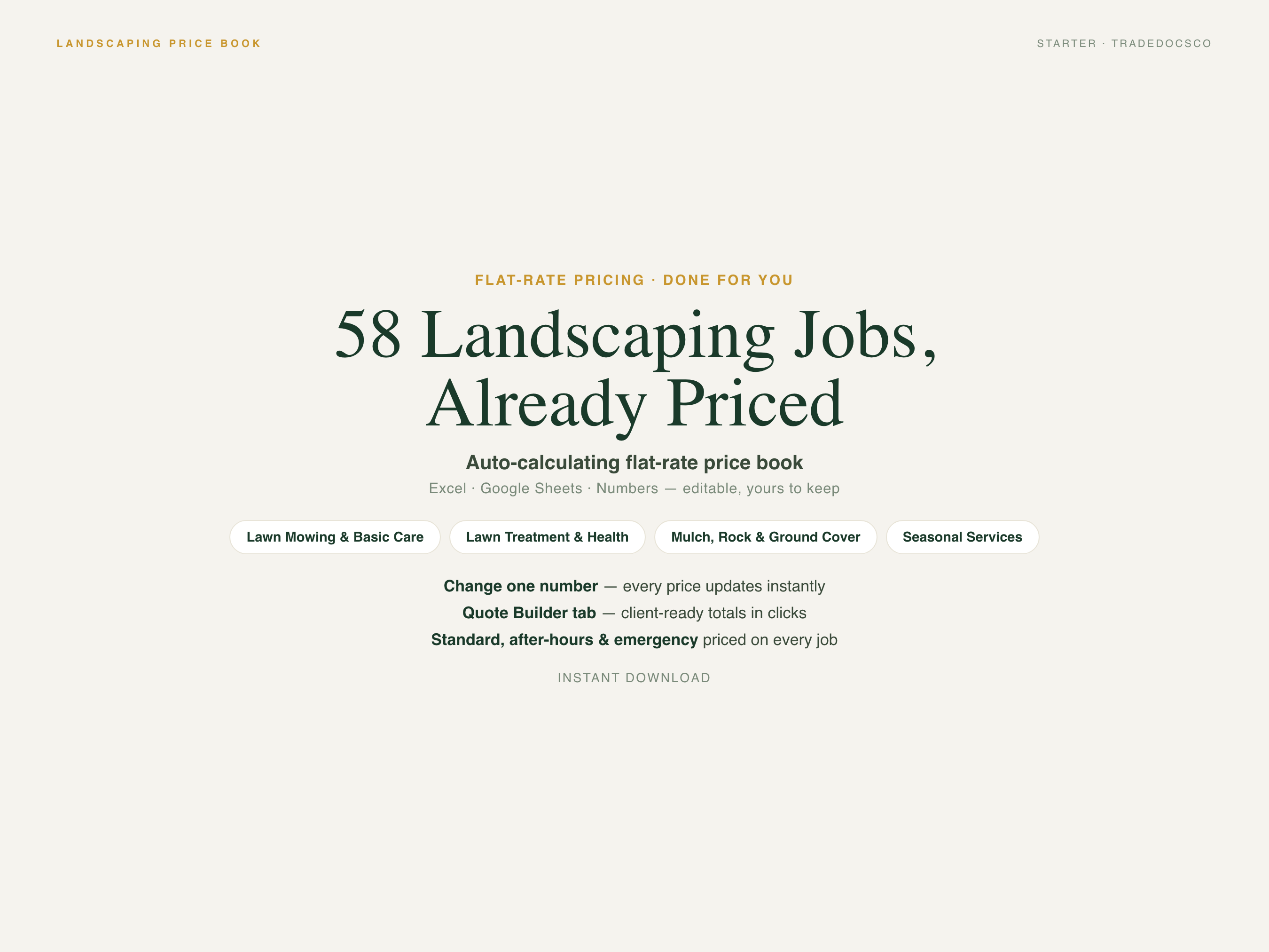 Landscaping Price Book — product overview title card