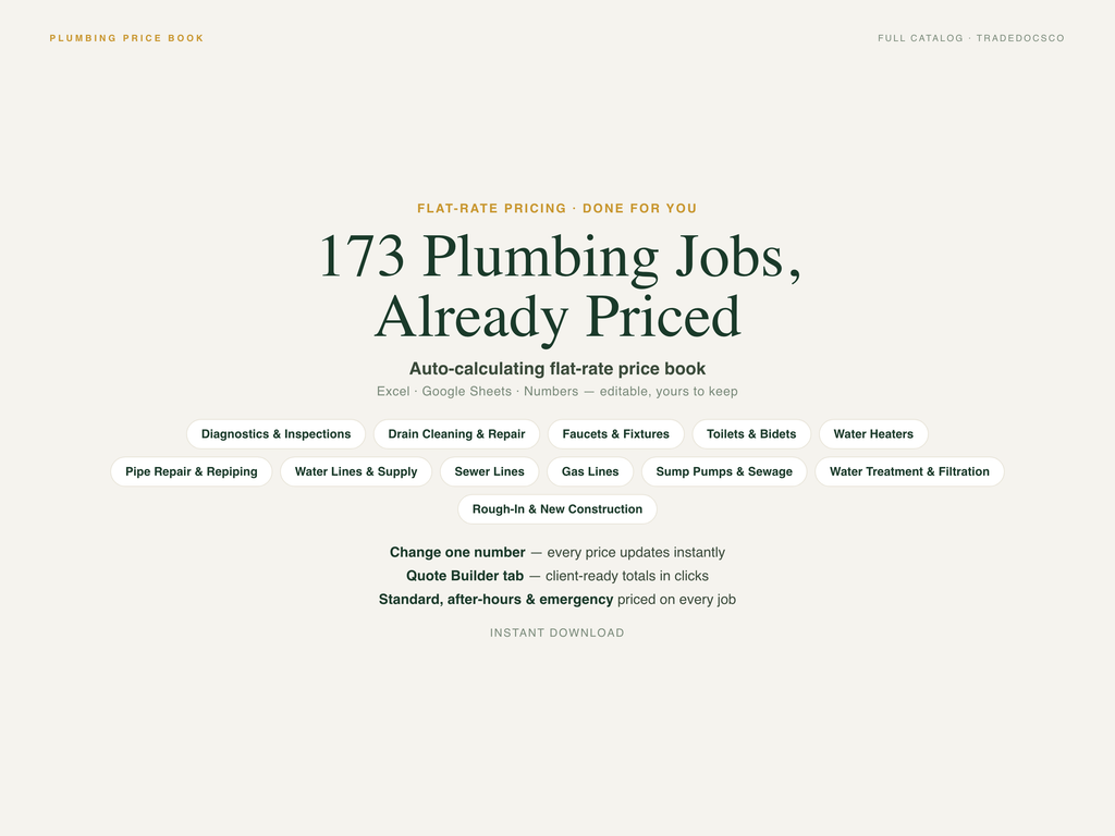 Plumbing Flat Rate Price Book — product overview title card
