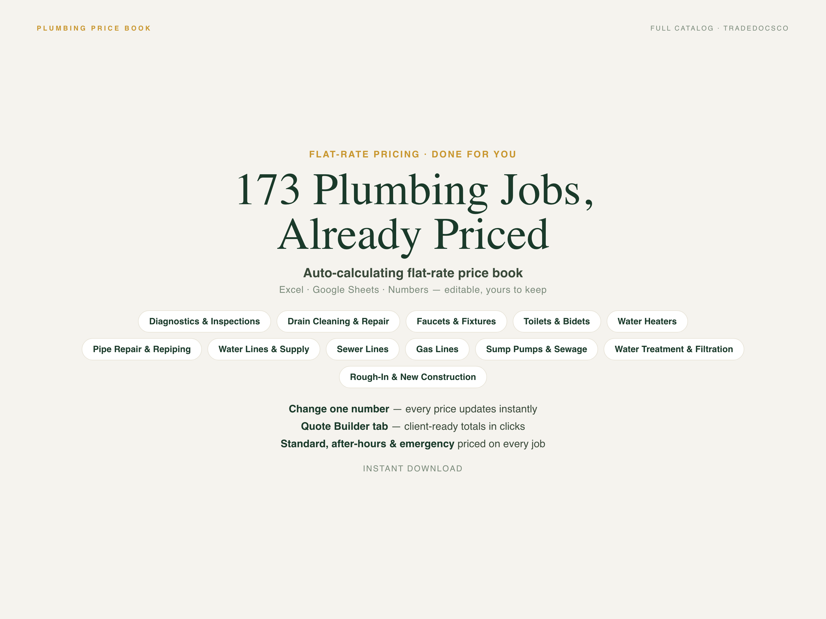Plumbing Flat Rate Price Book — product overview title card