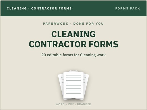 Cleaning Contractor Forms Pack — product overview title card