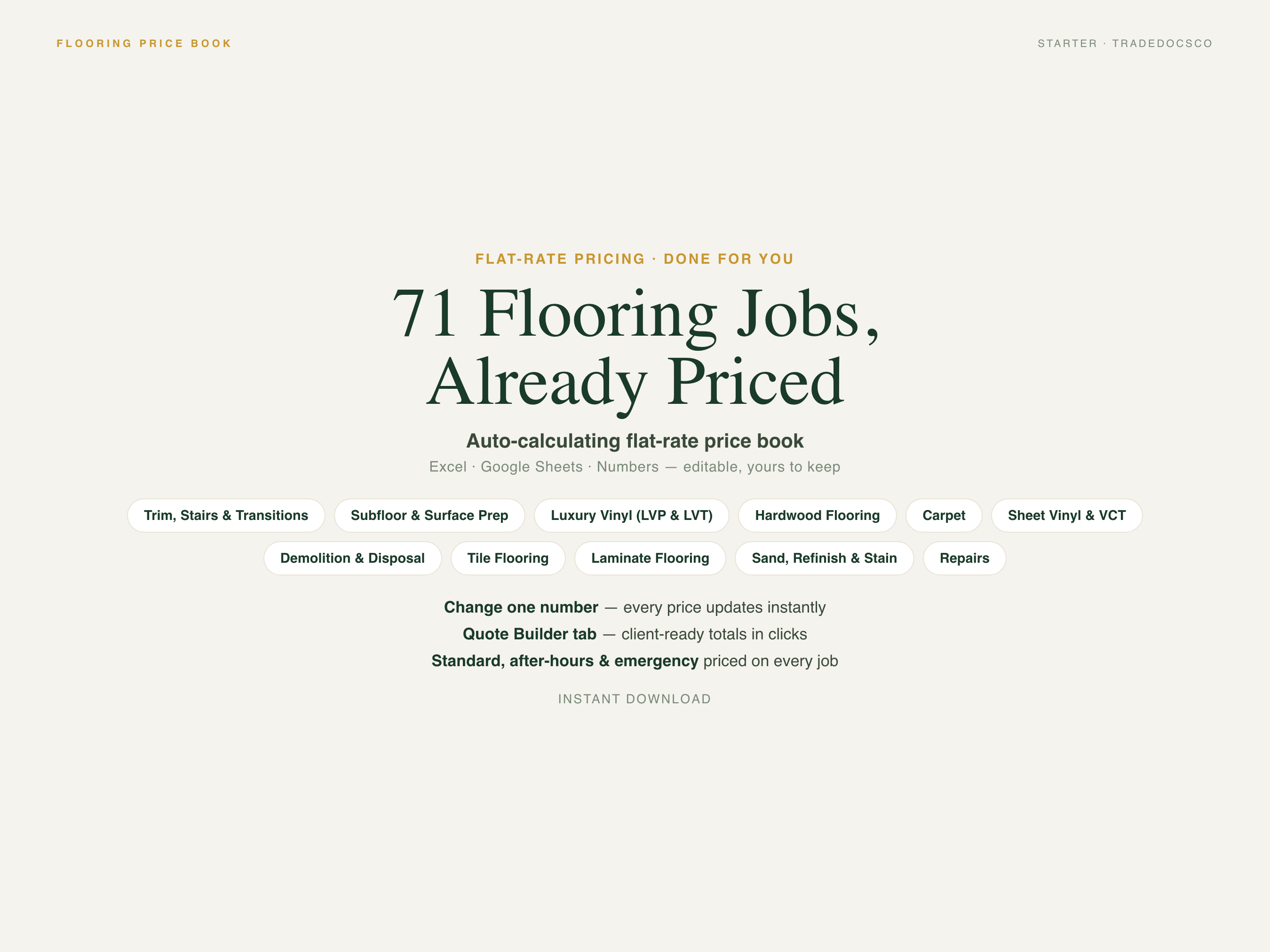 Flooring Installation Flat Rate Price Book — product overview title card