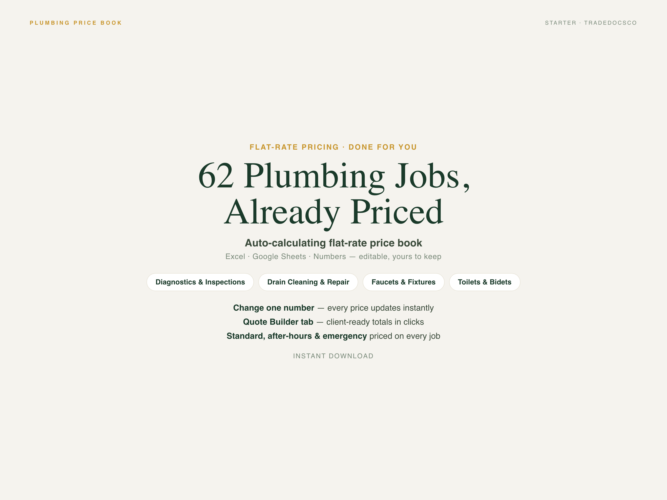 Plumbing Flat Rate Price Book — product overview title card
