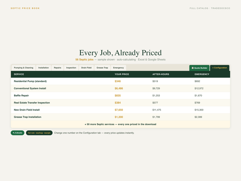 Septic Flat Rate Price Book — document preview grid