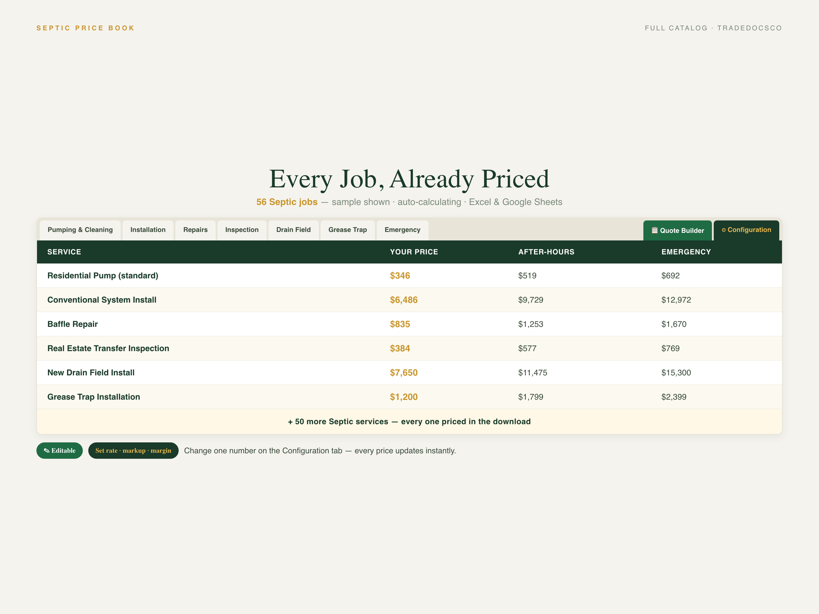 Septic Flat Rate Price Book — document preview grid