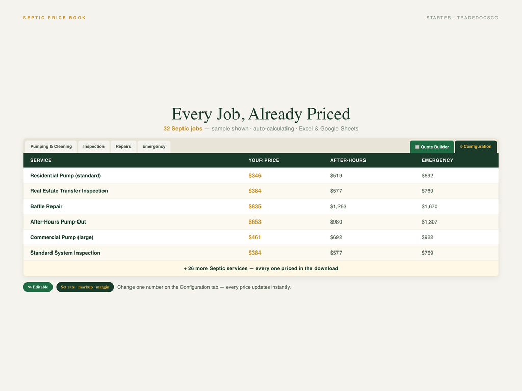 Septic Price Book — document preview grid