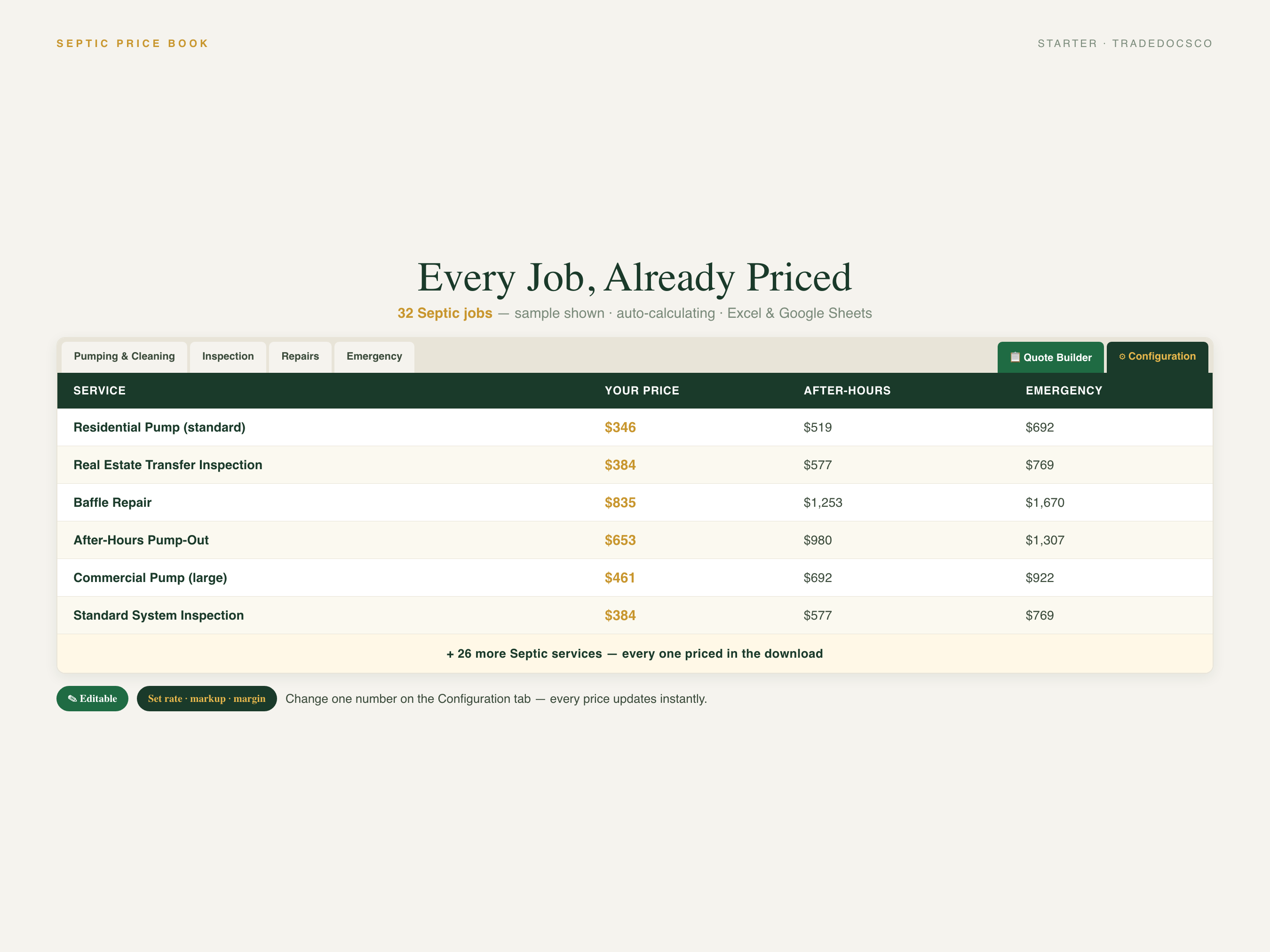 Septic Price Book — document preview grid