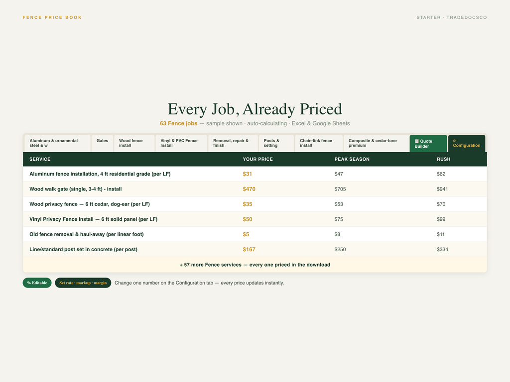 Fence Installation Flat Rate Price Book — document preview grid
