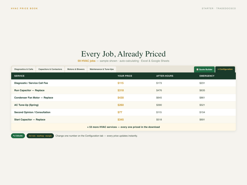 HVAC Flat Rate Price Book — document preview grid