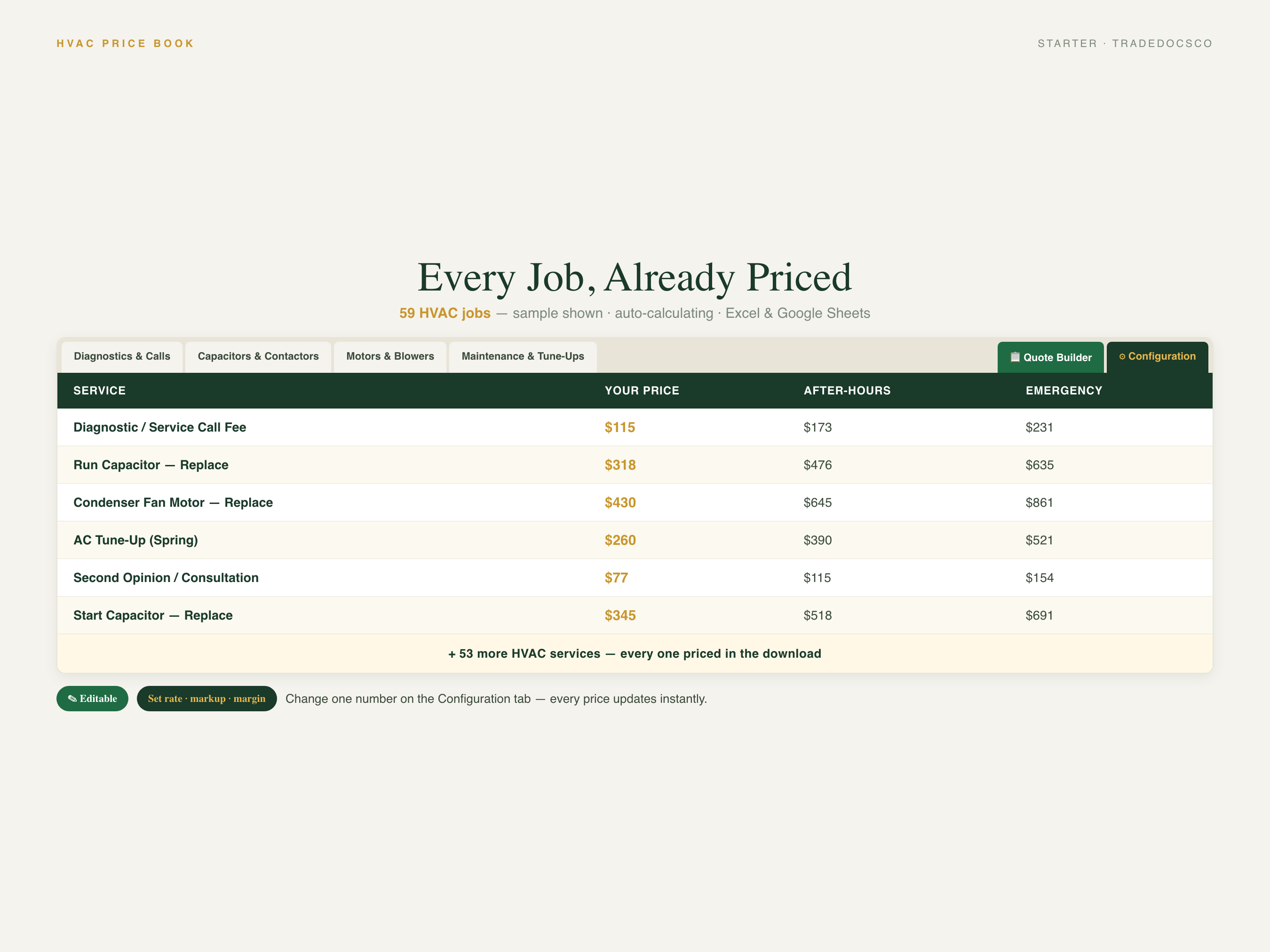 HVAC Flat Rate Price Book — document preview grid