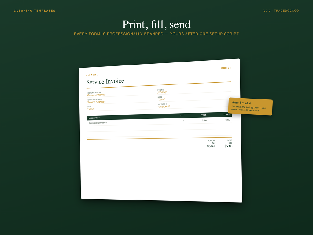 Cleaning Contractor Forms — editable document preview