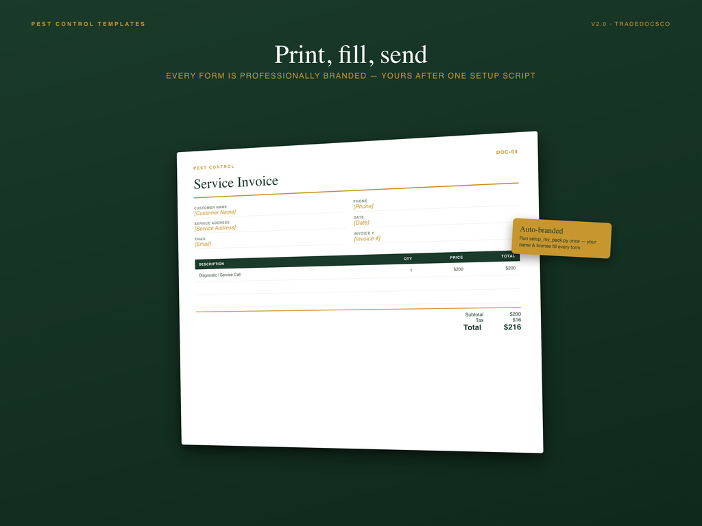 Pest Control Contractor Forms — editable document preview