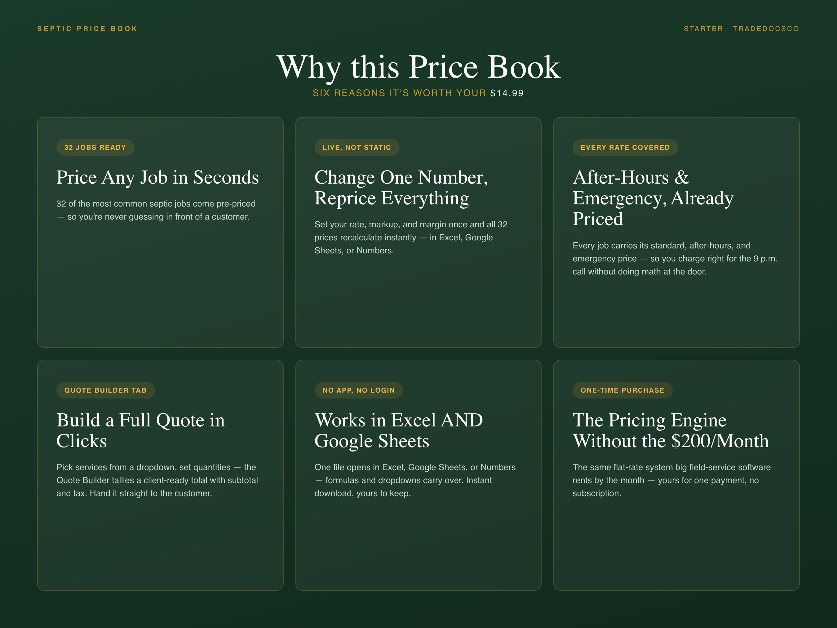 Septic Price Book — features and workflow