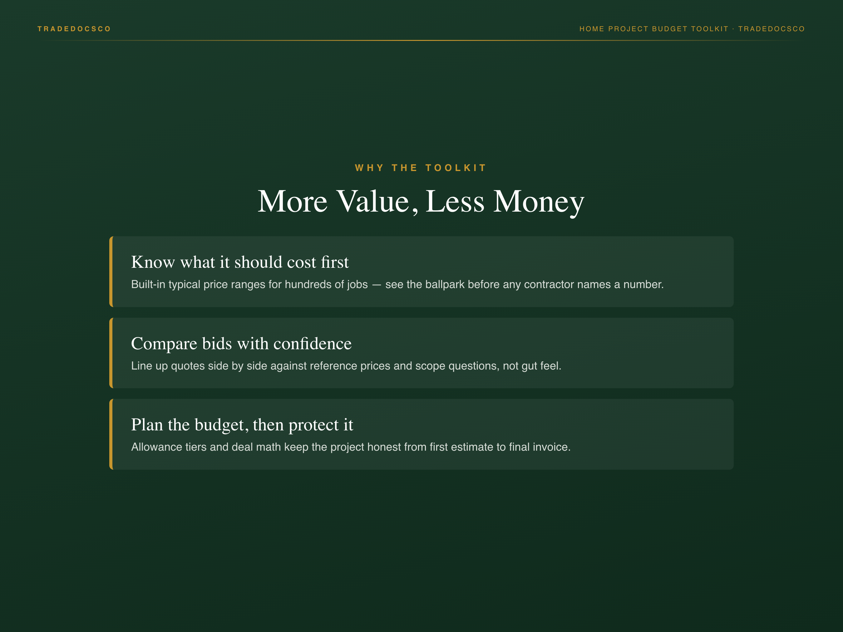 Home Project Budget Toolkit — business benefits overview